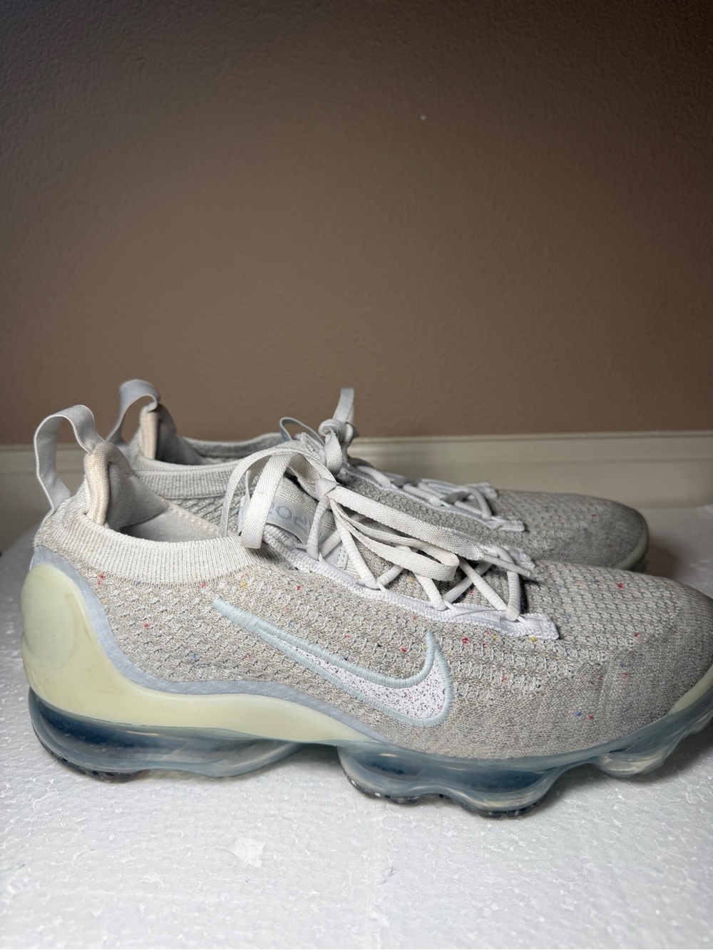 Nike VaporMax Flyknit Sneakers - Light Gray Knit with Multicolor Speckles
